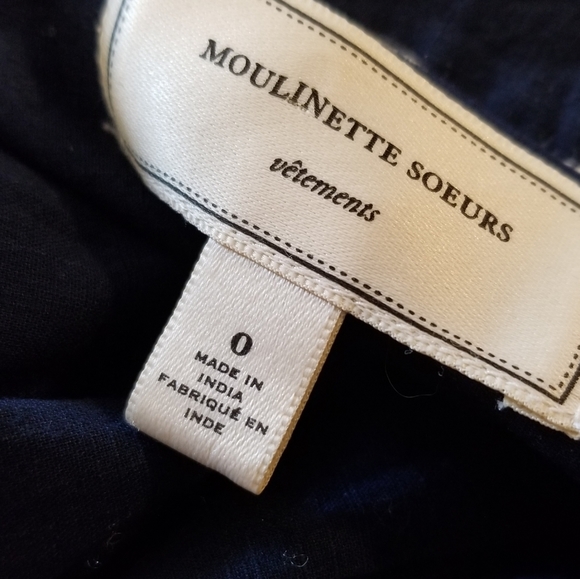 Anthropologie Moulinette Soeurs Navy Blue Embroidered Blouse Tank Size 0 - Picture 7 of 9